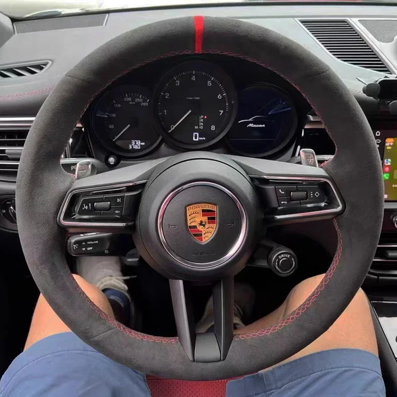 Niestandardowy pokrowiec na kierownicę samochodową Suede 100% pasuje do Porsche Taycan Boxste Panamera Macan Cayenne 718 911 9YA 971 Akcesoria samochodowe — zdjęcie 2