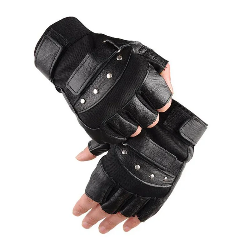 AliExpress NIUPOZ Men's Half Finger Leather Fitness Gloves Bike Sport Gloves Gym Exercise Men Black Rivets Punk Gloves