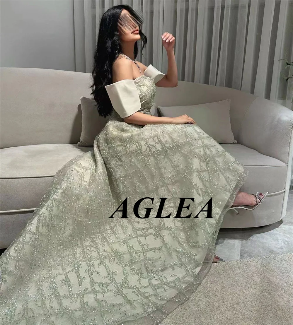 Aglea 2024 Off The Shoulder Strapless Vrouwen Lovertjes Satijnen Avondjurken Cocktail Luxe Prom Dress Trouwfeest Formele Jurken