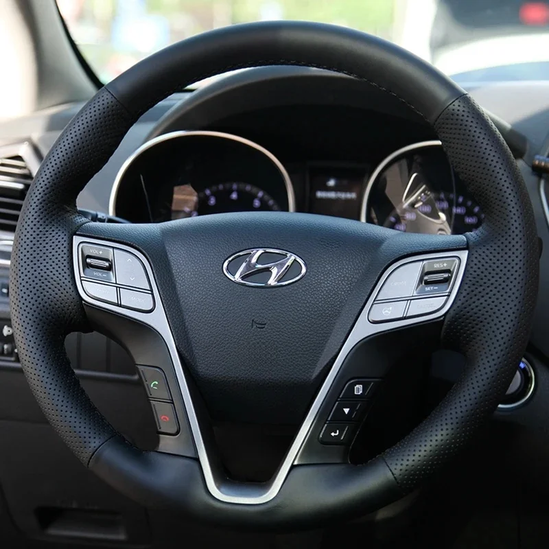 Pokrywa kierownicy samochodu prawdziwej skóry 100% pasujące do Hyundai Santa Fe 2013 Grand ix45 akcesoria do wnętrz samochodowych okładka kierownicy — zdjęcie 2
