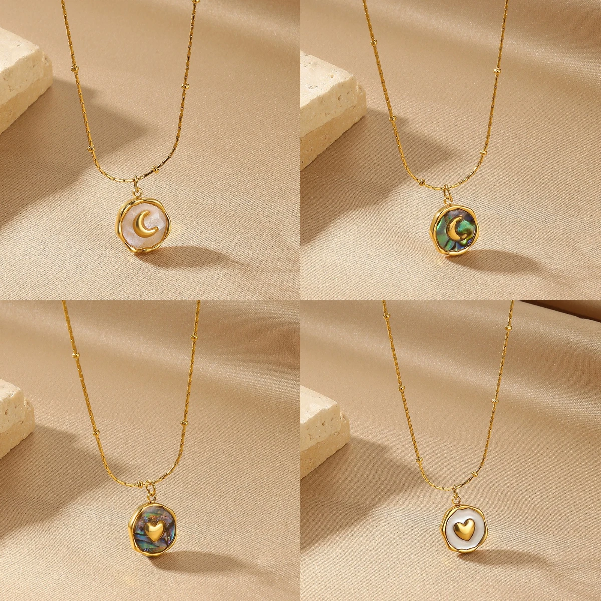 Delicate Moon Heart Circle Charm Necklace Women Girls Gold Color Stainless Steel Charm Birthday Vintage Waterproof Jewelry Gifts