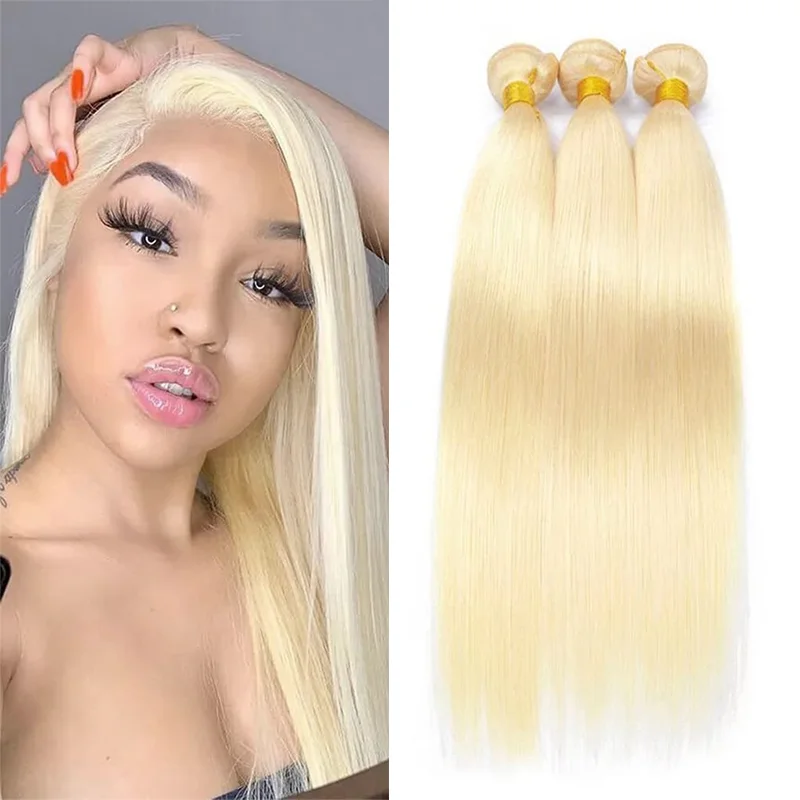 

613 Blonde 1/3 Brazilian Hair Bundles Straight Weave Remy 100% Human Hair Weft 22 24 26 28 30 32 Inch Straight Blonde Bundles