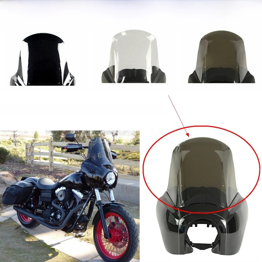 Motorfiets Koplamp Kuip Vervanging Voorruit Wind Screen Voor Harley Dyna Low Rider Straat Fat Bob Fxd 87-17 9/12 "15" - afbeelding 2