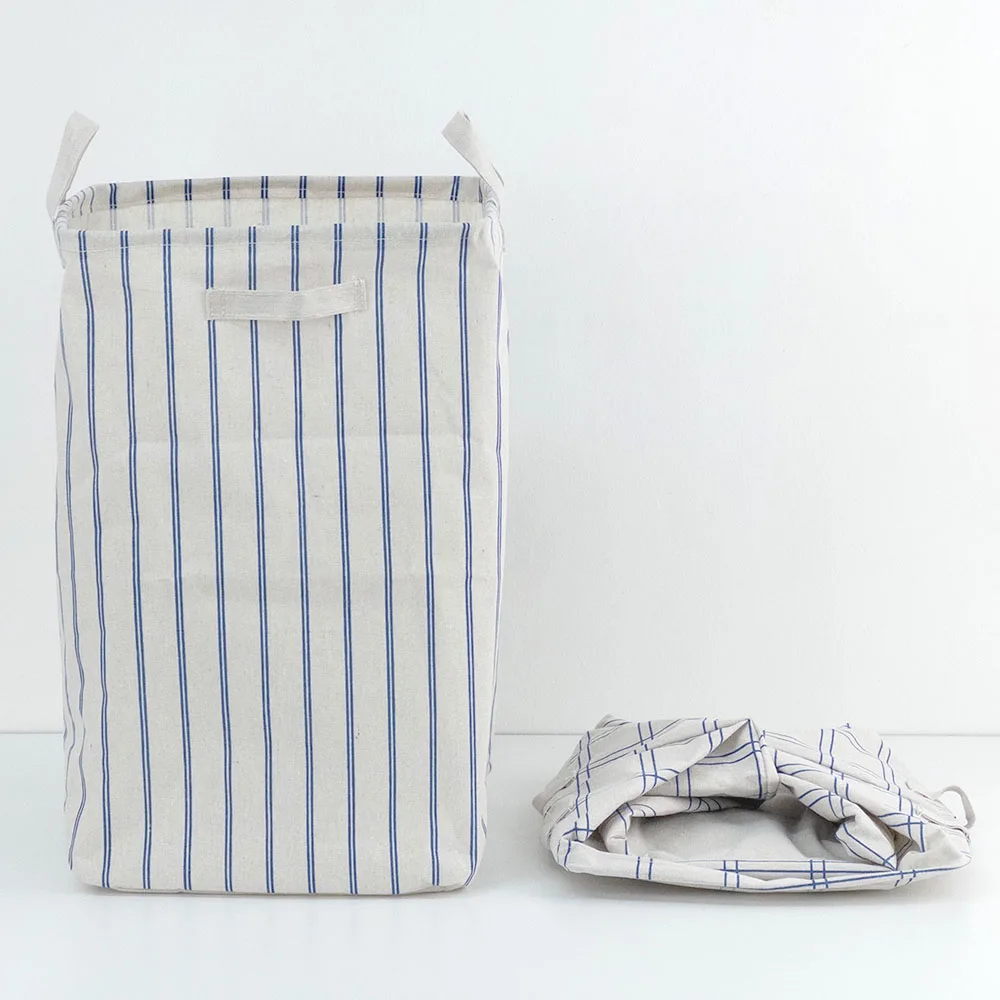 [Waterproof] 45L folding laundry basket with strip blue laundry basket