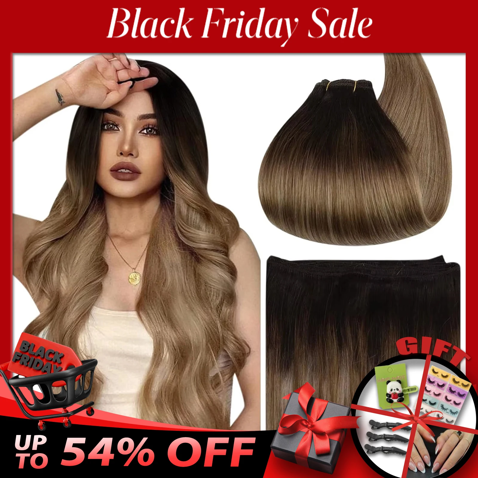 Ugeat Sew in Hair Extensions Human Hair Soft Natural Dark Root  Hair Bundles for Women Hair Weaves 100G Remy Human Hair