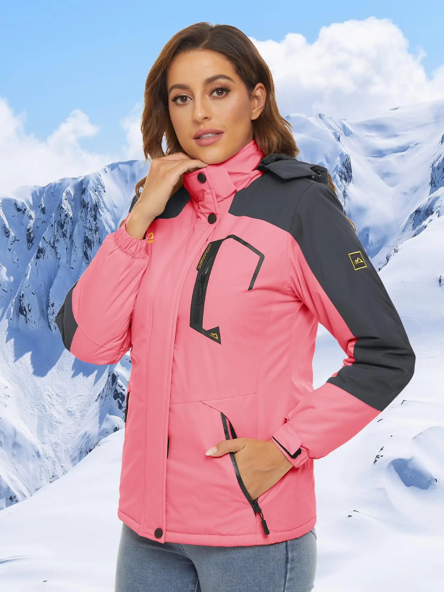 TACVASEN Winter Ski Snowboard Jacket Womens Waterproof Thermal Heavy Fleece Jackets Casual Work Rain Work Coat Windbreaker Parka