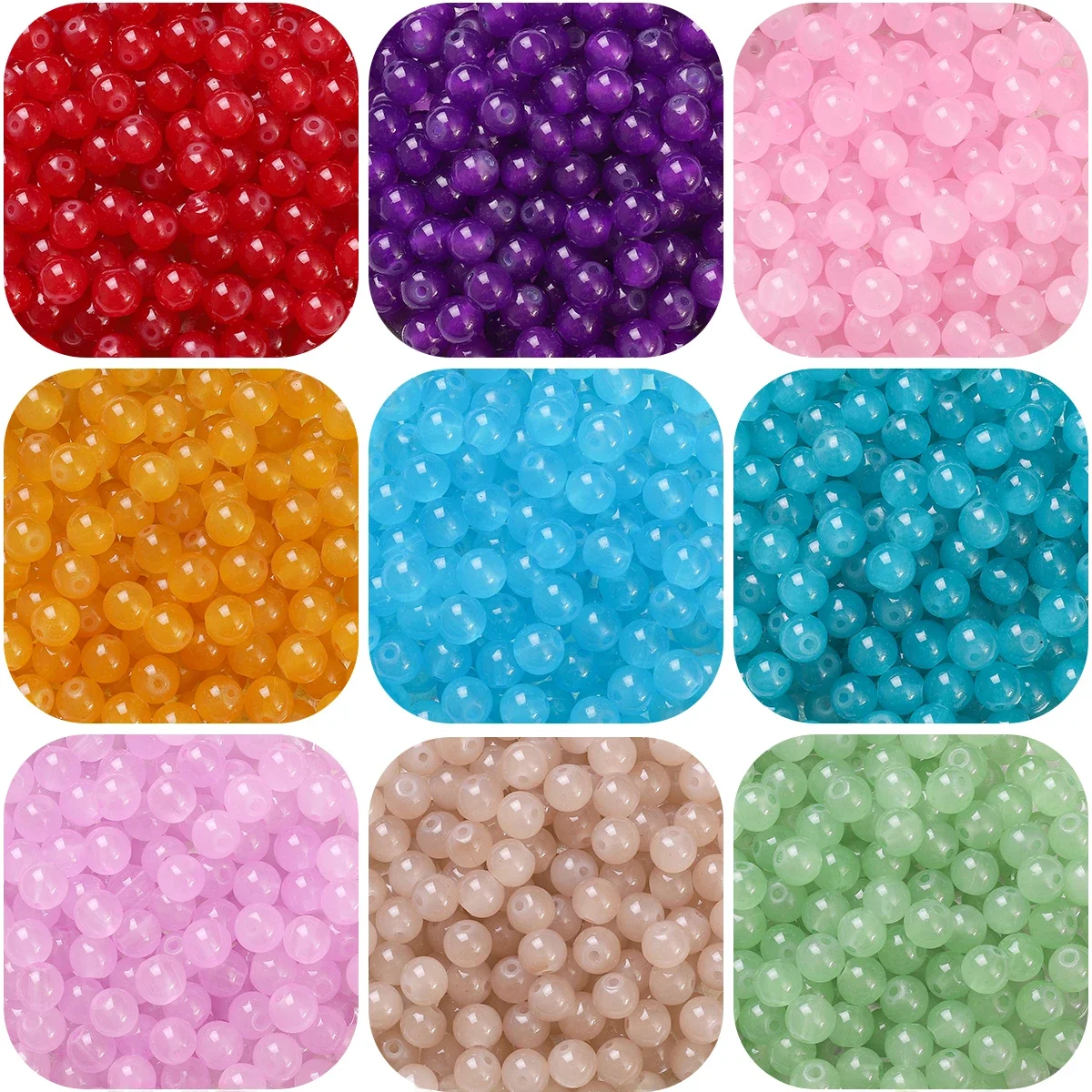 6mm 8mm rundes undurchsichtiges Glas lose Abstand halter Perlen Schmuck DIY Herstellung Armband