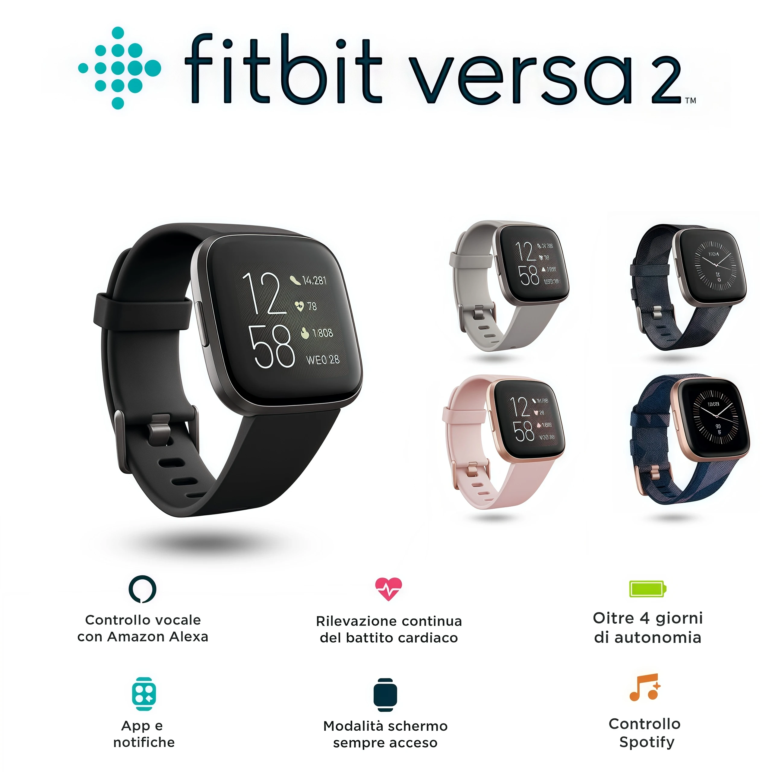 

Fitbit Versa 2, умные фитнес-часы, монитор сердечного ритма, музыка для сна, Alexa, трекер для плавания, водонепроницаемые для тренировок в тренажерном зале, iOS, Android