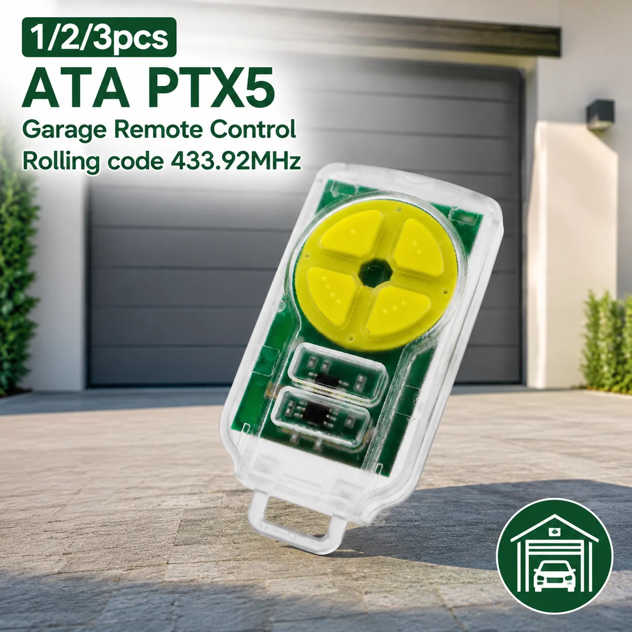 1/2/3pcs ATA PTX5 Garage Remote Control For Automatic Door PTX-5 TrioCode GDO PTX5V1 PTX5V2 GDO Rolling code 433.92MHz