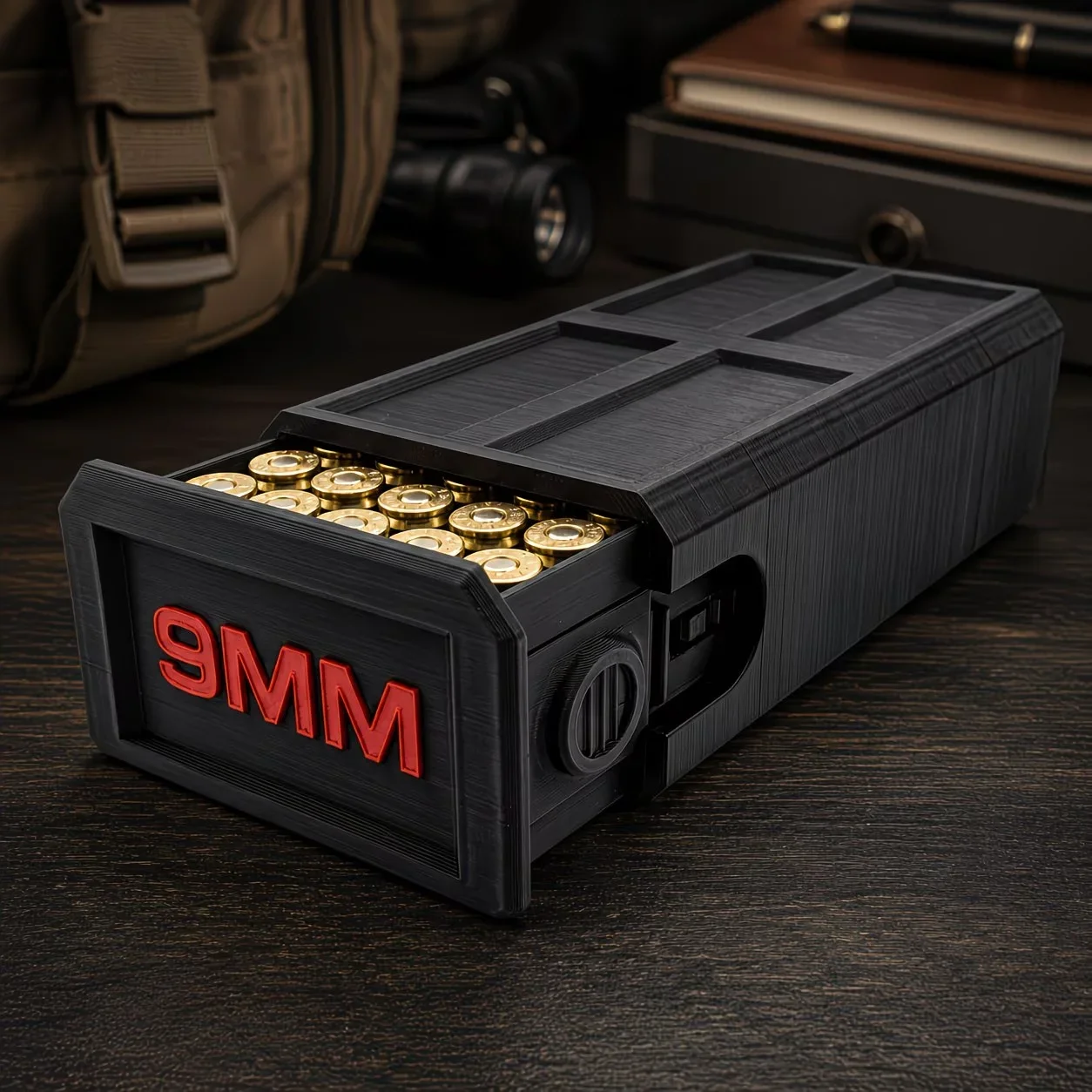 9Mm Pull-Out Ammunition Storage Box Tactical Style Desktop Bullet Organizer