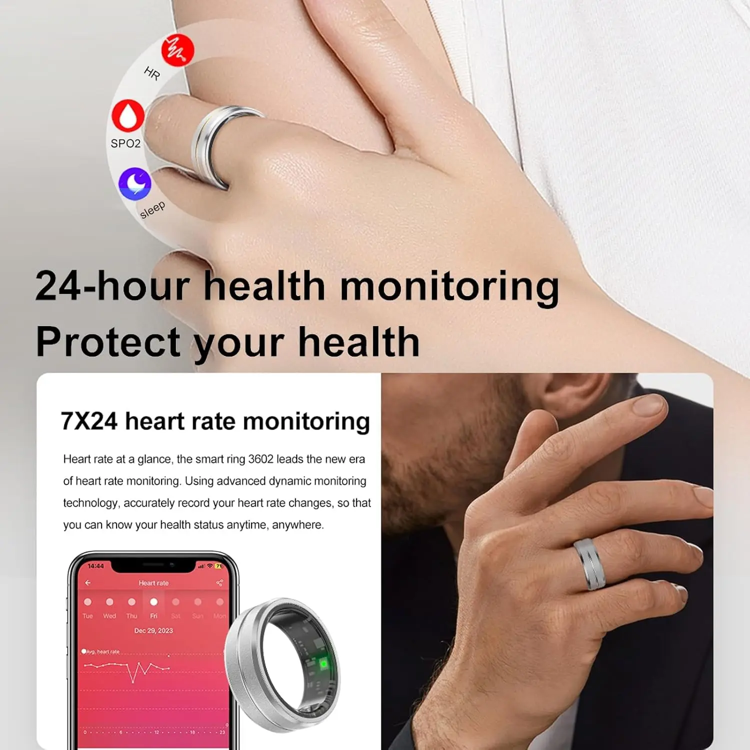 Smart Ring Health Tracker - Fitness Sleep Heart Rate Blood Oxygen Tracker Smart Ring for Men and Women,IP68 Waterproof Level Blu