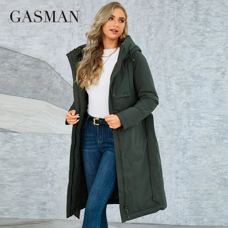 Gasmama – manteau Long et chaud en duvet pour femme, veste classique, fermeture éclair, laçage, poches, à capuche, Slim, collection hiver GM-82160