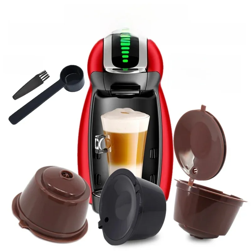 3 pièces/ensemble adapté pour Dolce Gusto tasse de filtre à café filtres à capsules de café réutilisables pour Nespresso avec brosse à cuillère (couleur aléatoire)