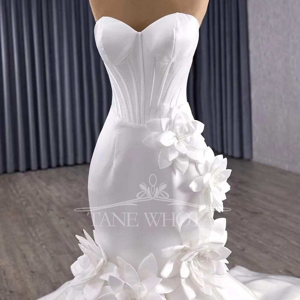 New 3D Flower Sheath Mermaid Wedding Dress Sexy Sweetheart Lace-Up Back Robes Mariage Gown