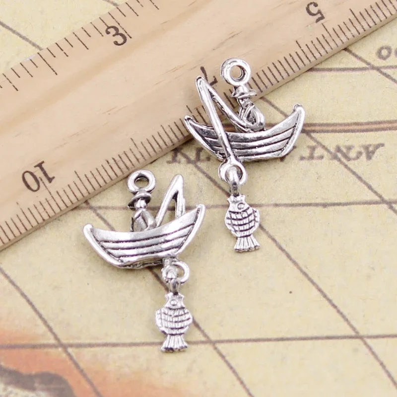 10 sztuk Charms rybak łódź rybacka 31x19mm tybetański kolor srebrny wisiorki antyczne tworzenie biżuterii DIY Handmade Craft — zdjęcie 2