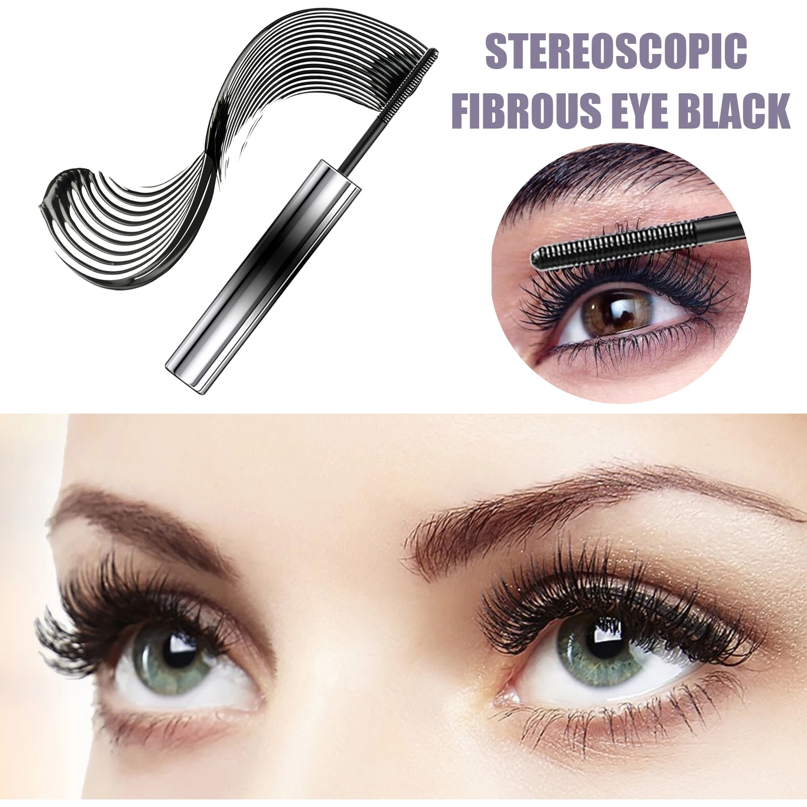 Stereo skopische faserige Augen schwarz kleiner Bürsten kopf schweiß feste Mascara-Creme langlebig verlängert buschige längere Wimpern Mascara