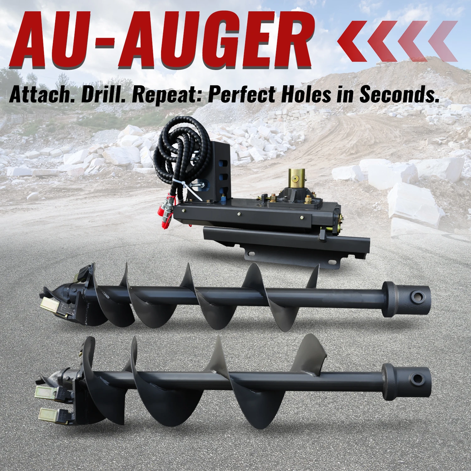 

Free home delivery. Australian-style auger bit + 220mm drill rod + 300mm drill rod | Suitable for small skid steer loaders.