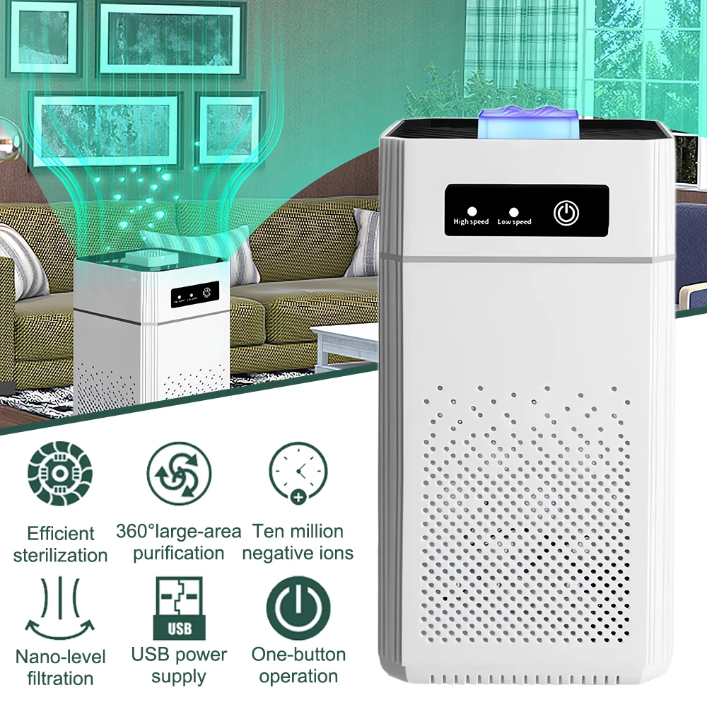Purificador de Aire para Habitaciones con Filtro HEPA H11 e Ionizador, Elimina el 99.97% de Partículas, Ideal para Alergicos y Personas con Problemas de Polen, Mini Purificador Conveniente para Hogar y Oficina