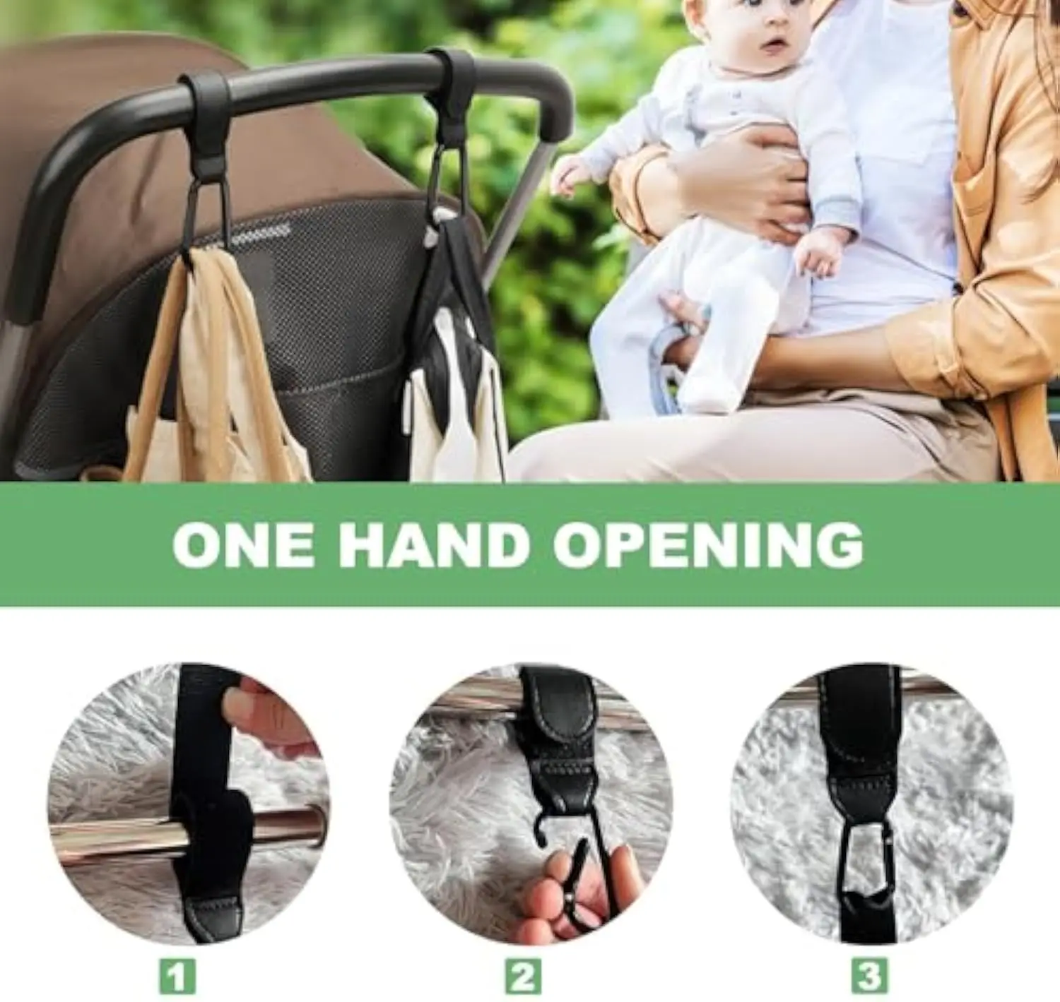 

2 шт. крючки для коляски, сумка для детских подгузников, крючок для коляски, регулируемая коляска из искусственной кожи, многофункциональный крючок, прочный подшипник