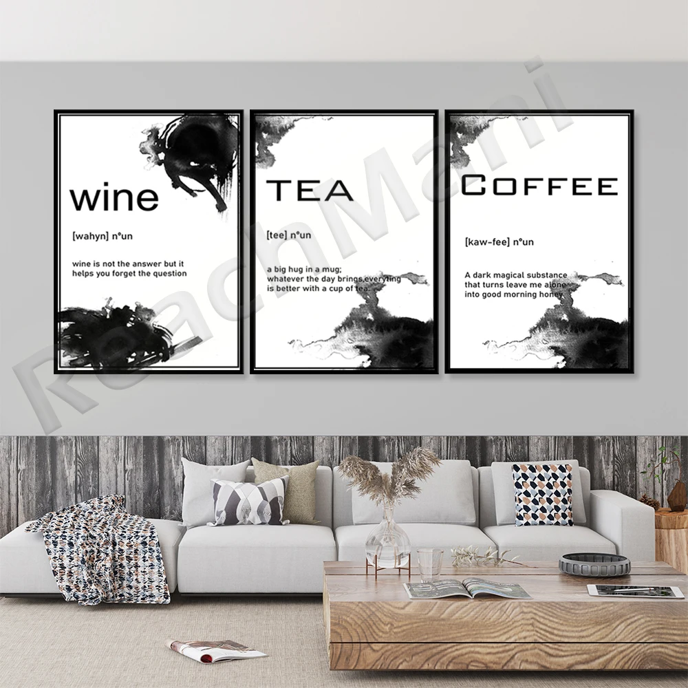 Tea noun, vino noun, letrero de pared café noun, decoración de cafetería, tienda de té, lienzo de tipografía, letrero de cocina, cartel de cita