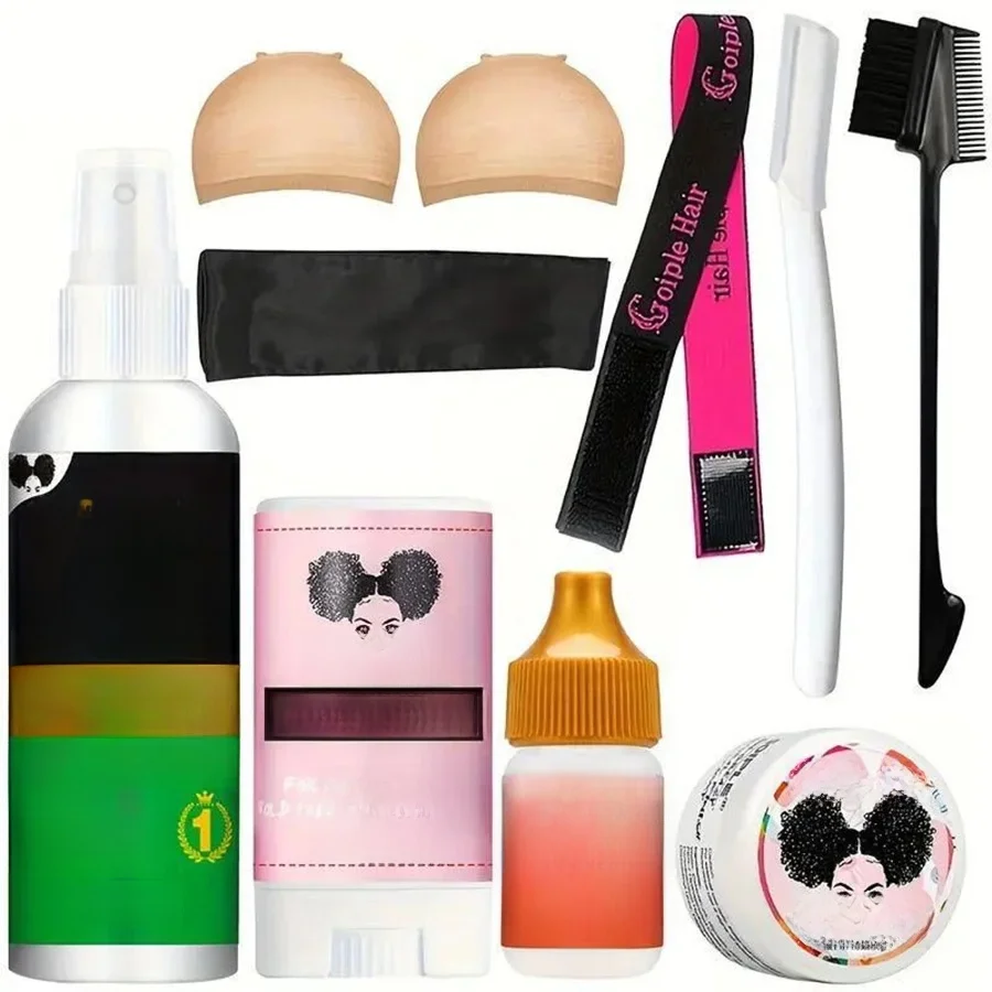 GOIPLE-Produits de coiffage pour perruque en dentelle pour débutants, finition longue durée, anciers d'avertissement et contrôle des bords, gel de perruque, colle de liaison, kit de petite taille
