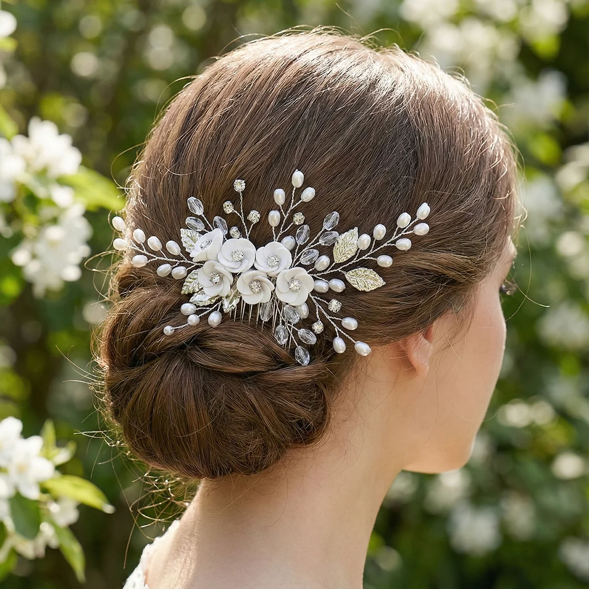 

Классическая белая мягкая керамическая расческа для волос с цветком, корейская роскошная заколка для волос с жемчугом для женщин, свадебный головной убор, аксессуары для волос