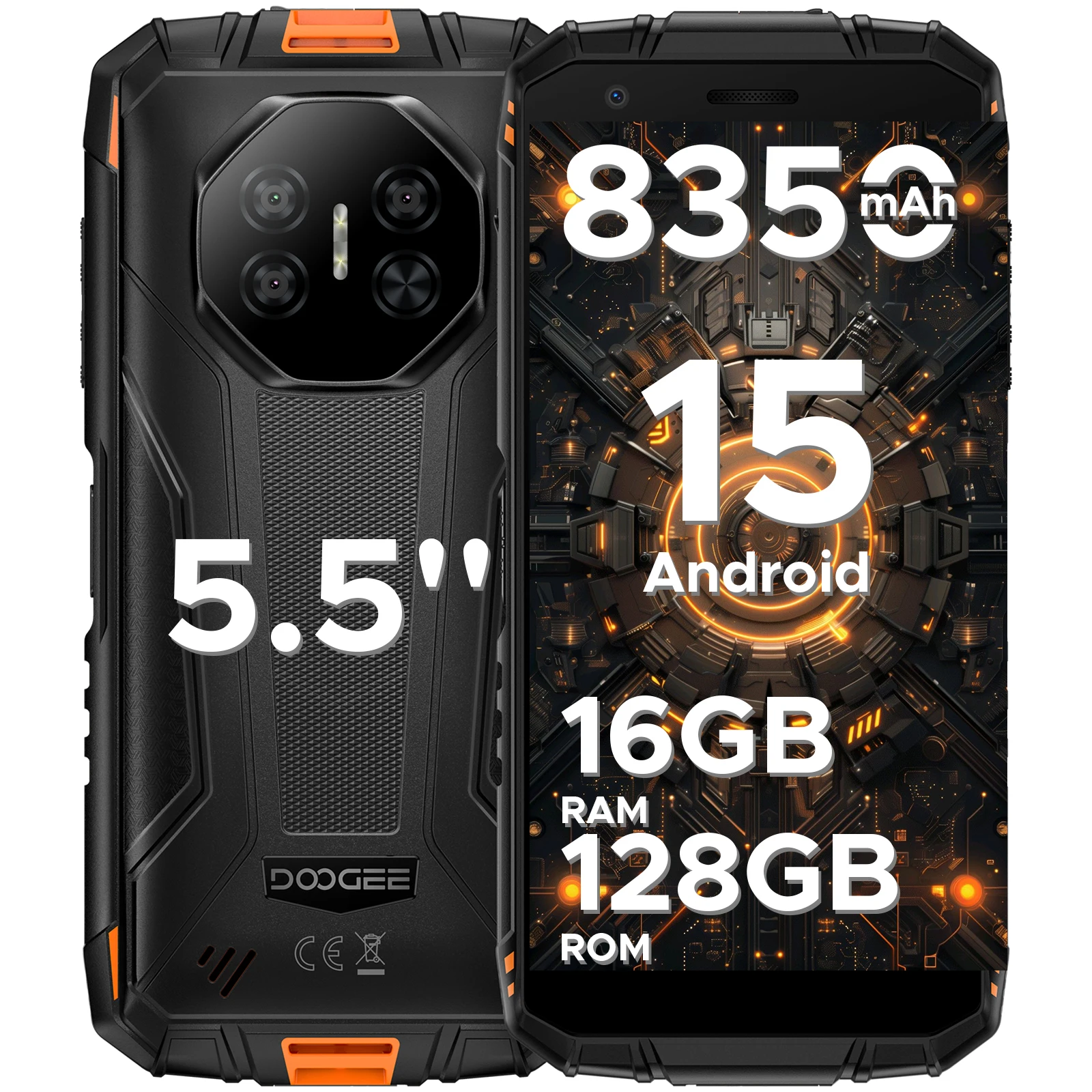 DOOGEE Fire 3 Pro Rugged Smatphone with Gemini AI 8350mAh Battery 5.5'' Screen 16GB RAM (4GB+12GB) 128GB ROM Android 15 Phone