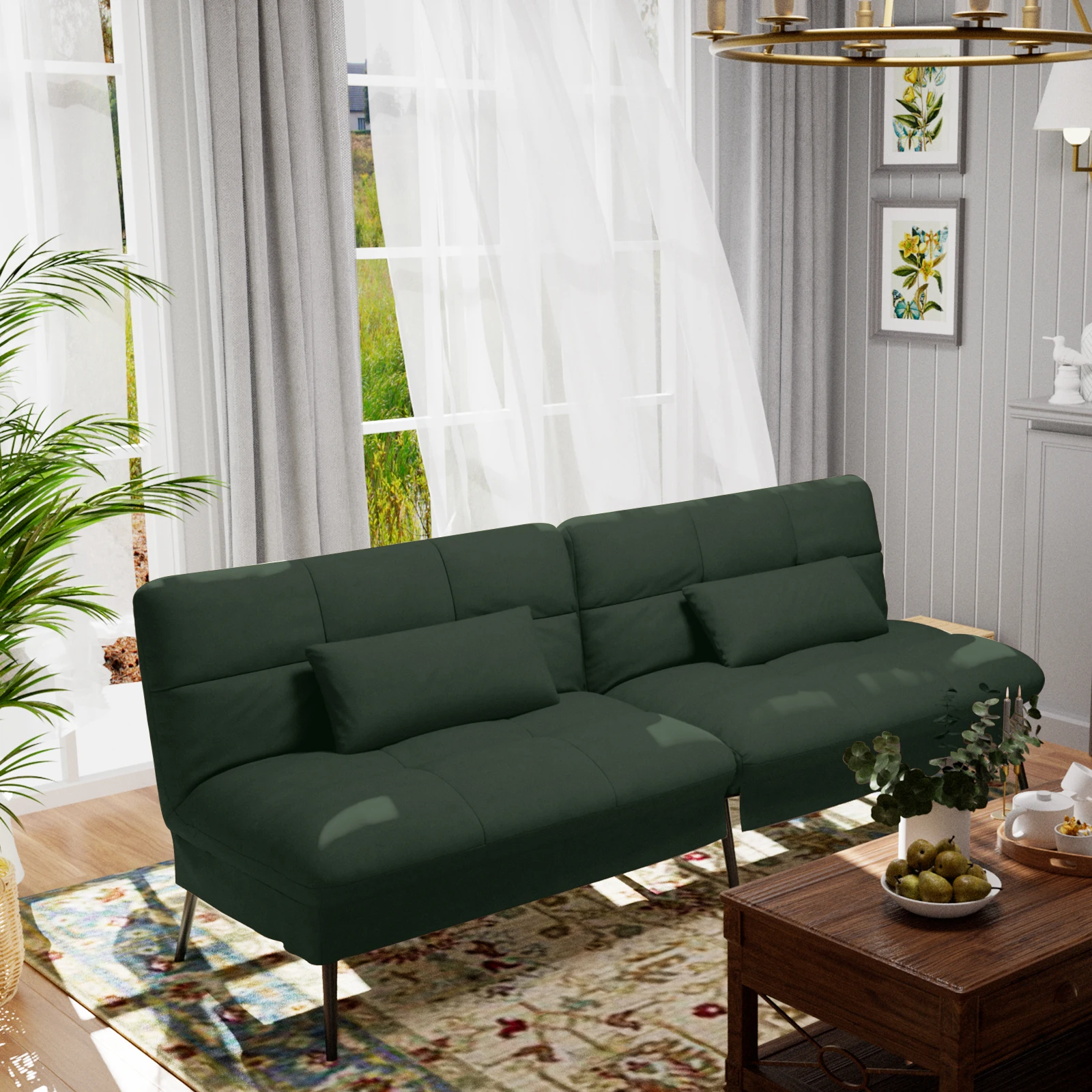 COMHOMA Schlafsofa mit Schlaffunktion, Futonbezug ausklappbar, Ecksofa, Gästesofa 3-Sitzer mit Verstellbarer Rückenlehne, Stoff – Detail 13