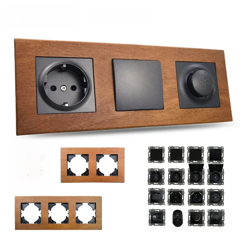 Eu neutrale Holzwand paneele Lüfter zurücksetzen Retro-Elektro schalter Euro Französisch Steckdose