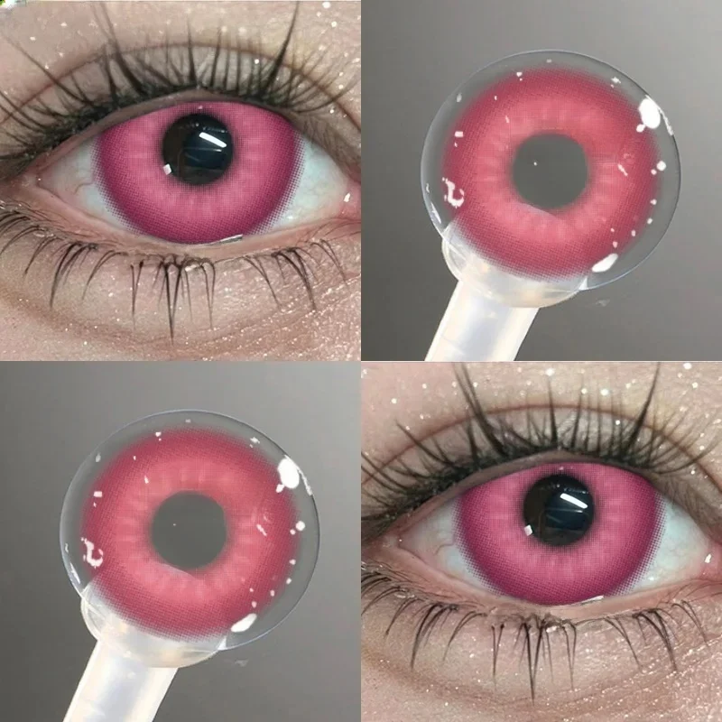 FUNSACHY 1 Paar bunte Cosplay-Kontaktlinsen für Augen, farbig, modisch, rosa Kontaktlinsen, grün, kosmetische Pupille, jährliche rote Linse