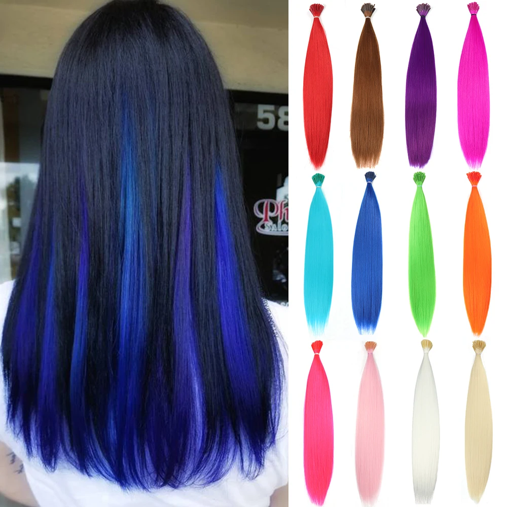 Cabelo sintético tintura arco-íris, extensões de cabelo falso, Kanekalon colorido I-Tip Queratina Fusão, extensão do cabelo fios de cabelo pedaços