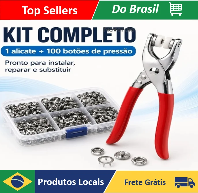 Kit Alicate Aplicador Com 100 Botões De Metal Pressão Para Costura Roupa - Neverdie Store