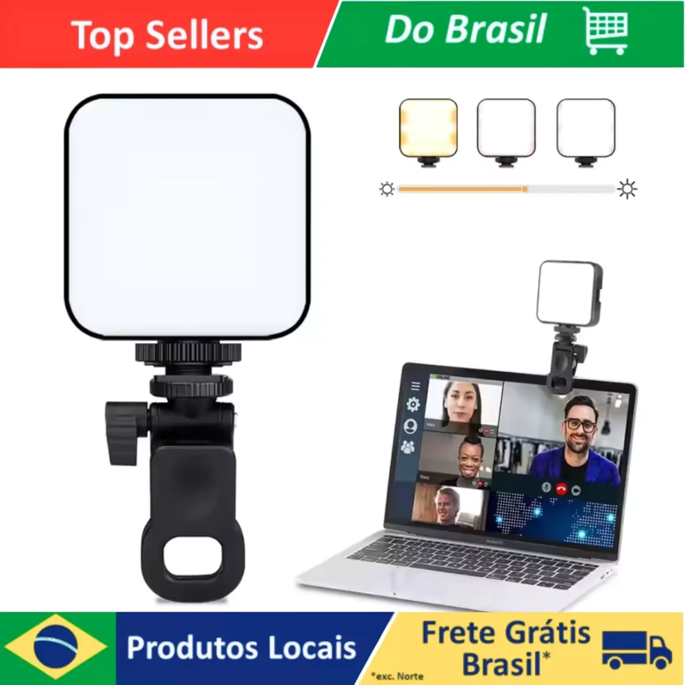 Luz De Selfie LED Recarregável Com 3 Tons Branco Clipe Para Celular E Notebook Acessórios Para Fotografia De Celular