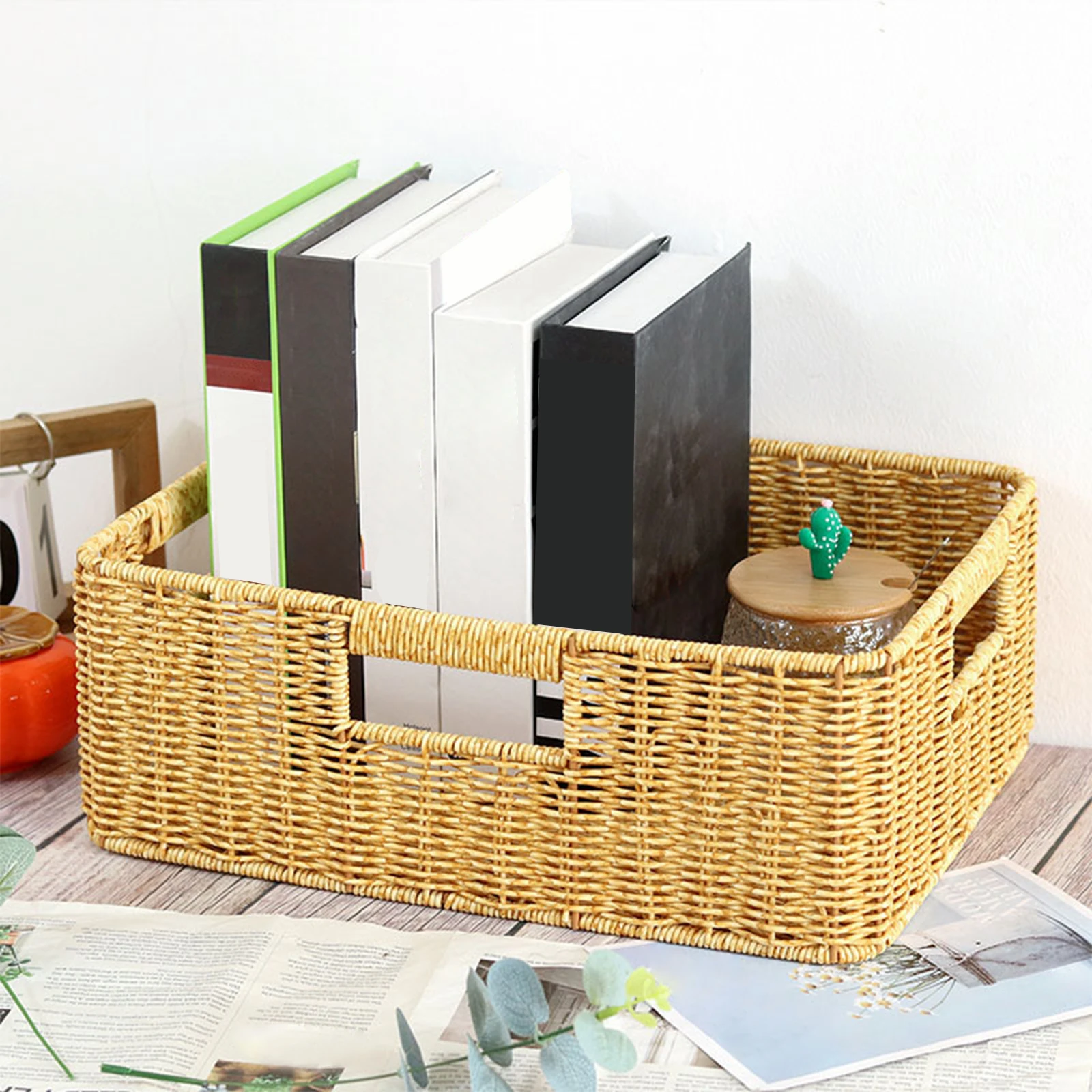 Rattan Storage Basket Serving Organizer Hand Woven Container Storage Bin for Kitchen Household Living Room Farmhouse