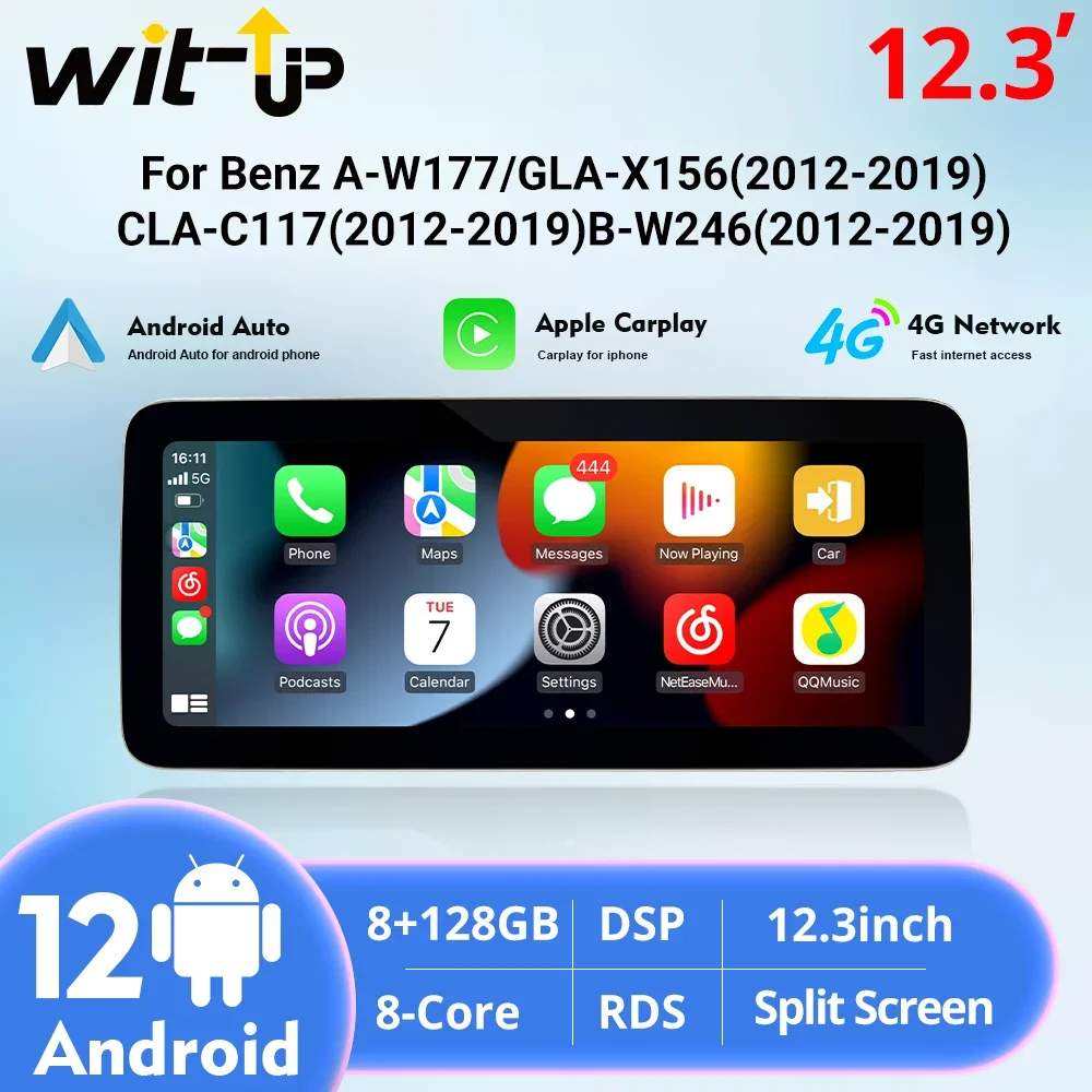 

Wit-Up 12.3'' Touch Screen Android 12 Car Stereo GPS Navigation CarPlay Autoradio Multimedia for Benz A-W176 GLA-X156 CLA-C117