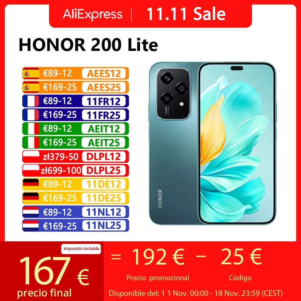 New Global Version HONOR 200 Lite 5G Smartphone MediaTek Dimensity 6080 108MP Camera 4500mAh Battery 6.7