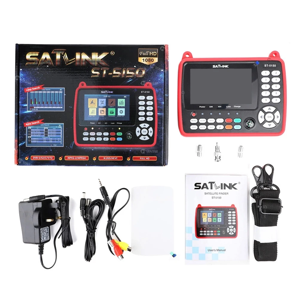 Original satlink ST-5150 DVB-S2/t2/c combo hd localizador de satélite medidor h.265 hevc MPEG-4 qpsk 8psk 16apsk 4.3 Polegada tft lcd tela