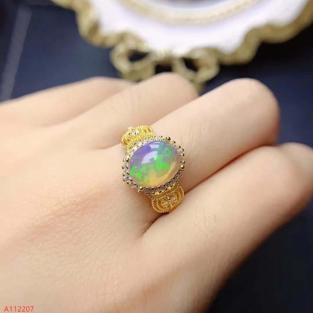 

100% Natural Jewelry 925 Sterling Silver Ladies Light Opal Adjustable Ring Party Birthday Got Engaged Marry Gift New Year