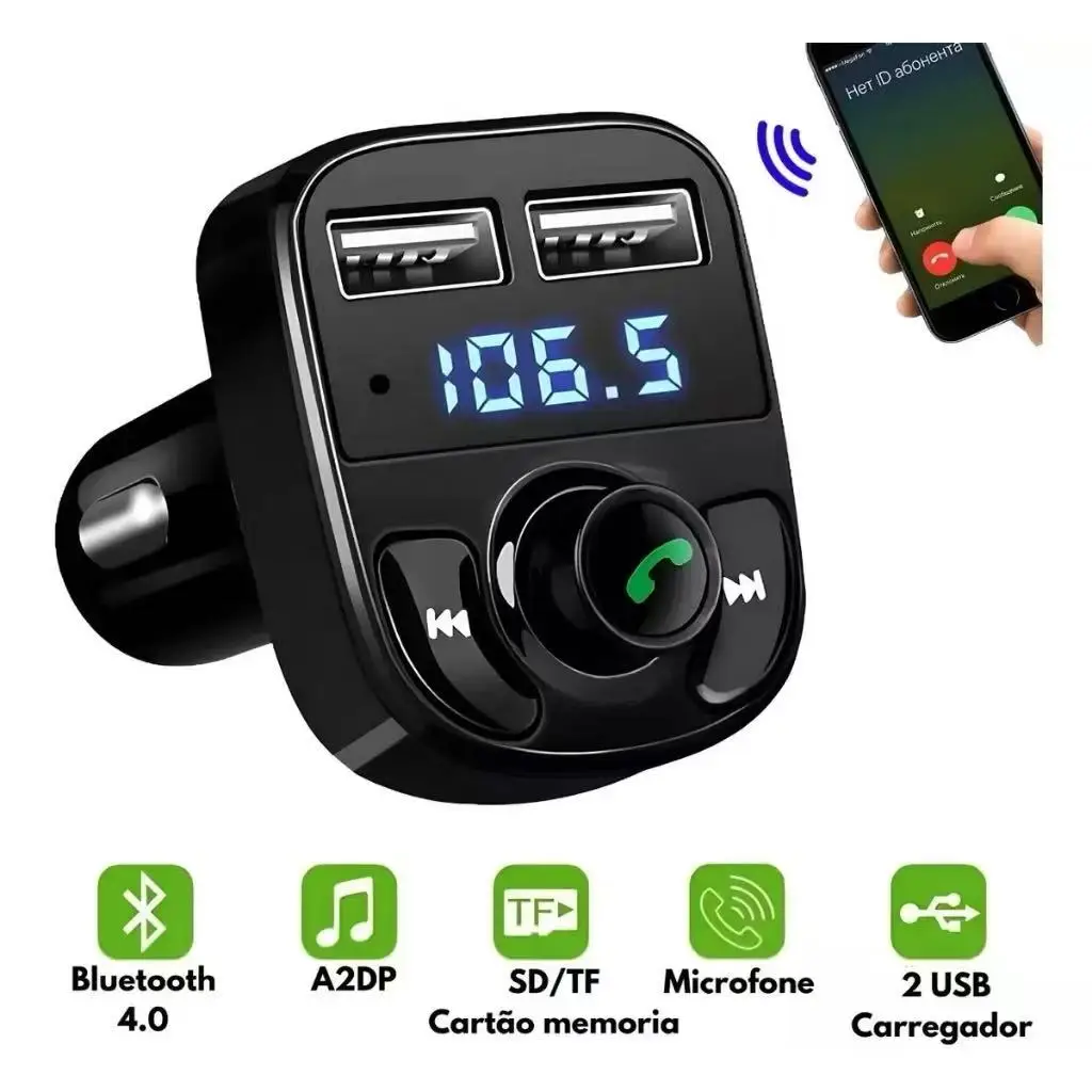 Carregador Carro Transmissor Fm Bluetooth Veicular Mp3 Rádio