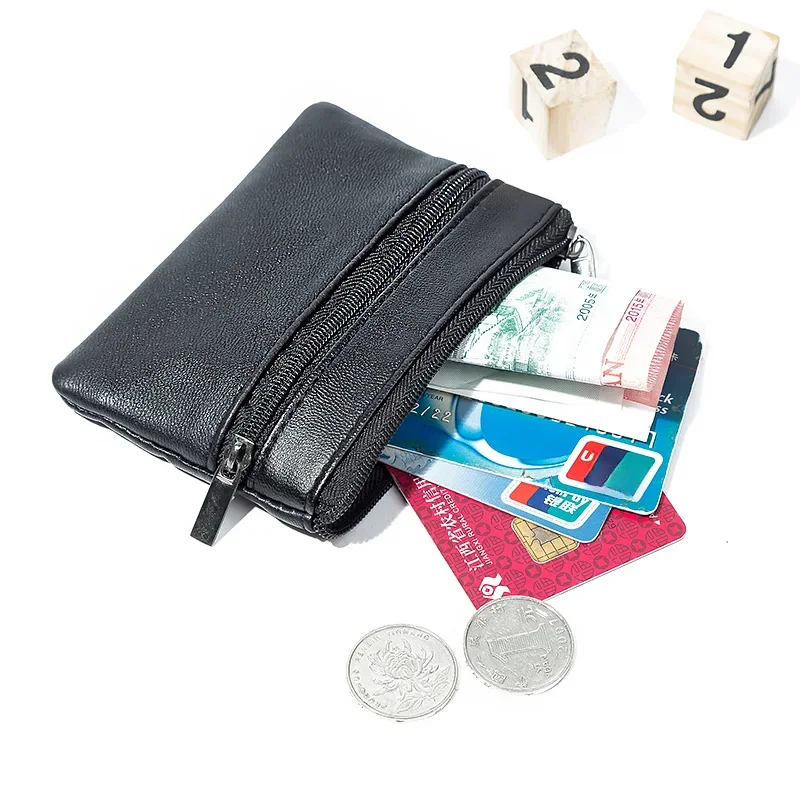 Mężczyźni Kobiety Karta Moneta Klucz Miękki uchwyt Zip Skórzany portfel Torebka Torebka Prezent Nowa moda Czarne mini etui na monety — zdjęcie 2