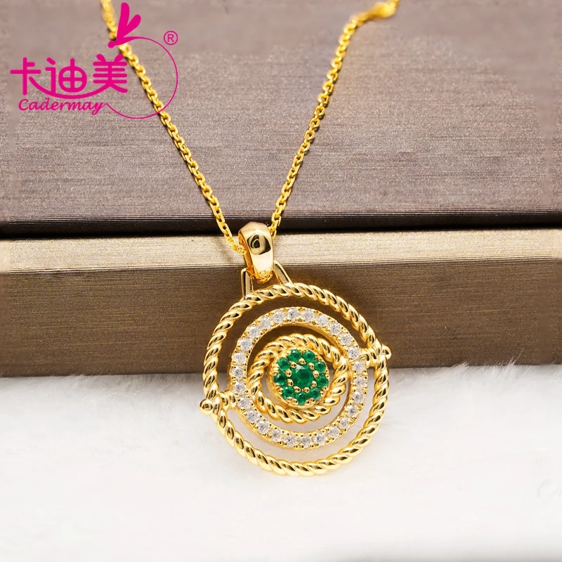 CADERMAY Sterling Silver Muzo Green Cultivated Emerald Round Gold Plated Pendant Moissanite Necklace High Jewelry