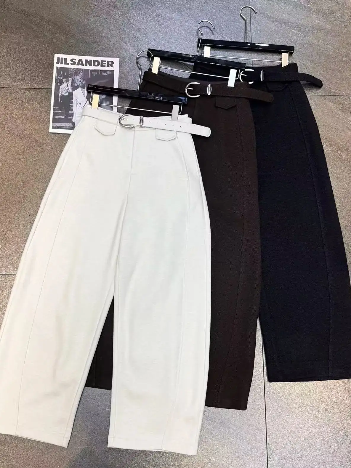 

Autumn casual wide cotton trousers with belt