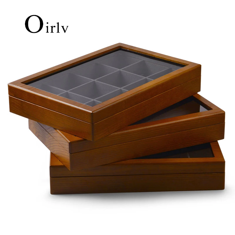 Oirlv Wooden Jewelry Organizer Box Flat with Acrylic Jewelry Storage Case for Ring Earrings Necklace