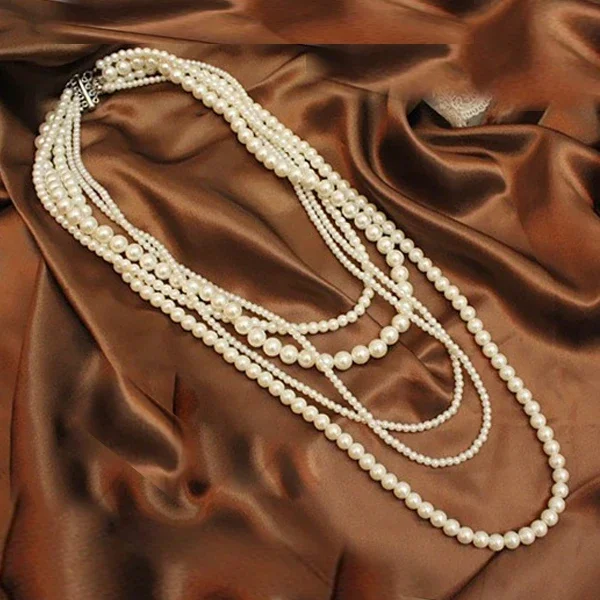 Korea moda 5 warstw długi sweter łańcuszek naszyjnik dla kobiet Party perły biżuteria Collares De Moda 2018 — zdjęcie 2