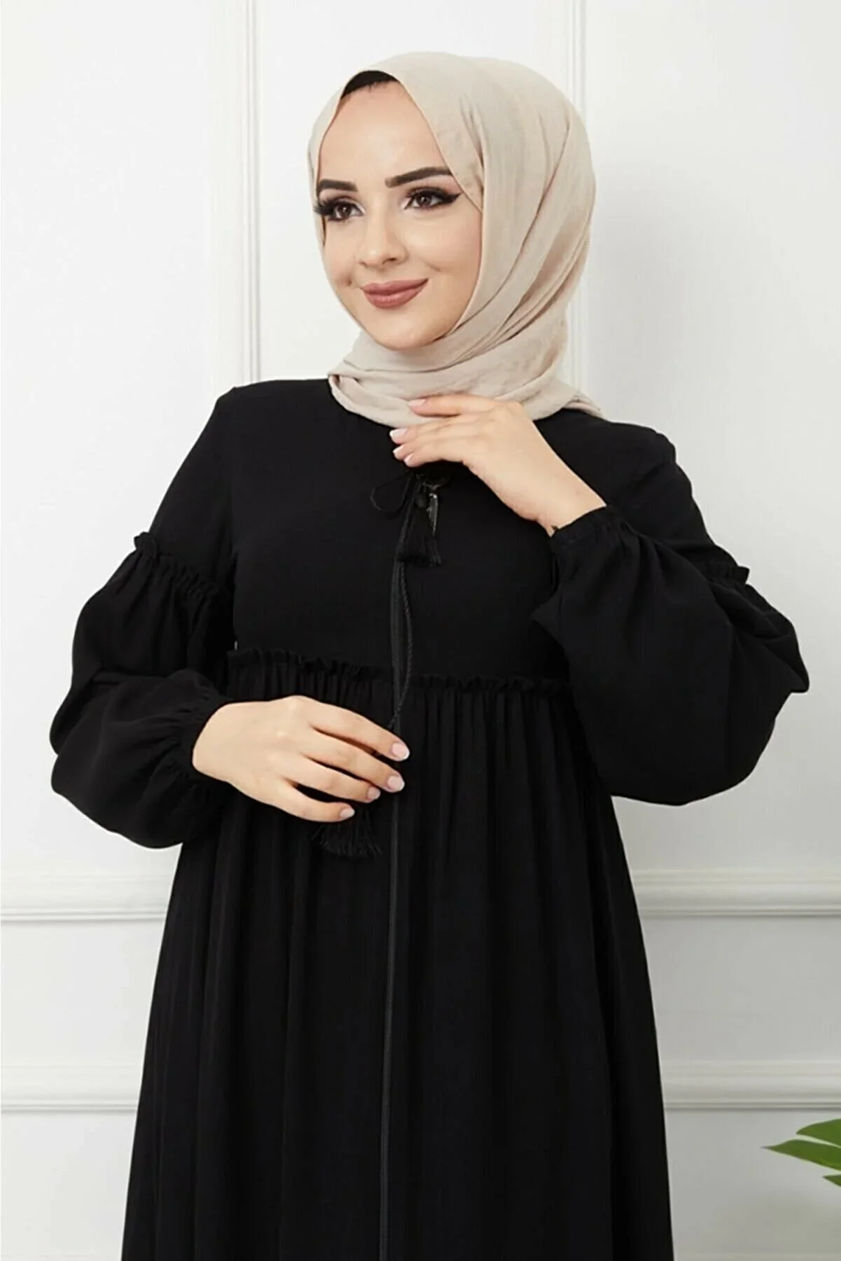 Hijab Women's Clothing Gathered Detail Abaya Balloon Sleeve Summer Aerobin Fabric Does Not Sweat