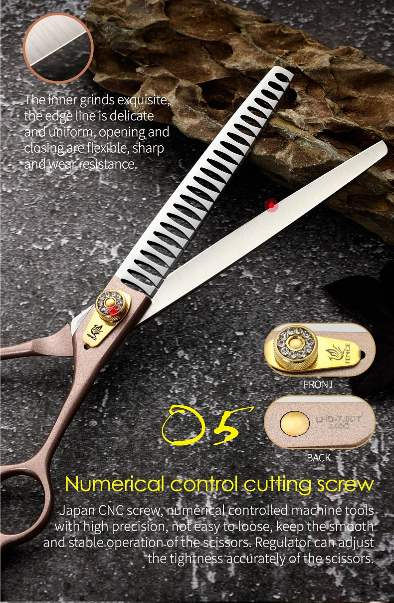 Fenice 7/7,5/8 Zoll JP440C Stahl Professionelle Hundepflege-Effilierschere für Hunde Haarschere ножницы Tijeras – Detail 9