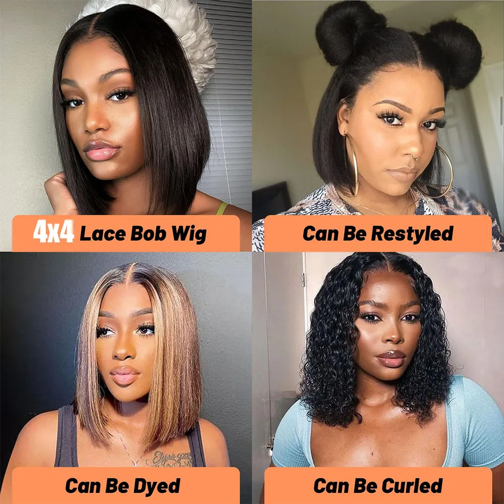 Ready To Go Glueless Bob Wigs Human Hair 180% Glueless Short Straight pre cur 4x4 13x4 HD Lace Closure Front Wig For Black Women