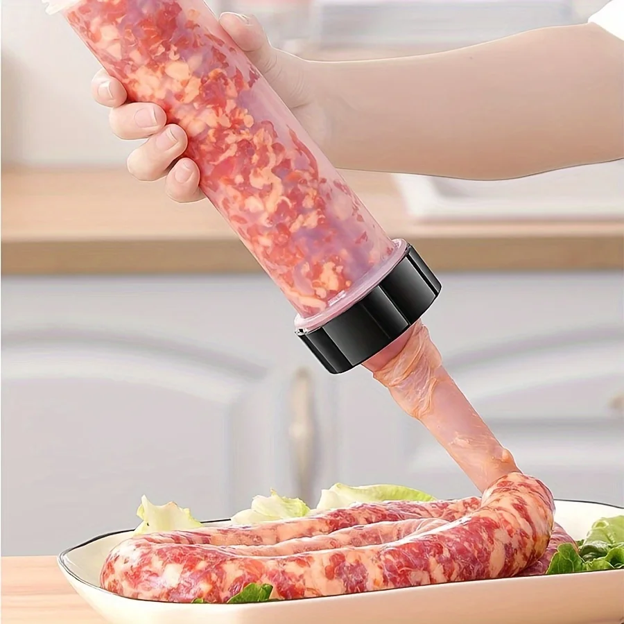 Manual Sausage Maker with 3 Stuffing Nozzles - Handheld Sausage Filler, Home Kitchen Sausage Stuffer Tool for Homemade Sausages