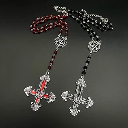 Pentagramm umgekehrtes Kreuz Rosenkranz Baphomet okkultes gotisches Siegel von satan ischen Schmuck Teufel Halskette Trad Goth Schmuck Geschenk handgemacht