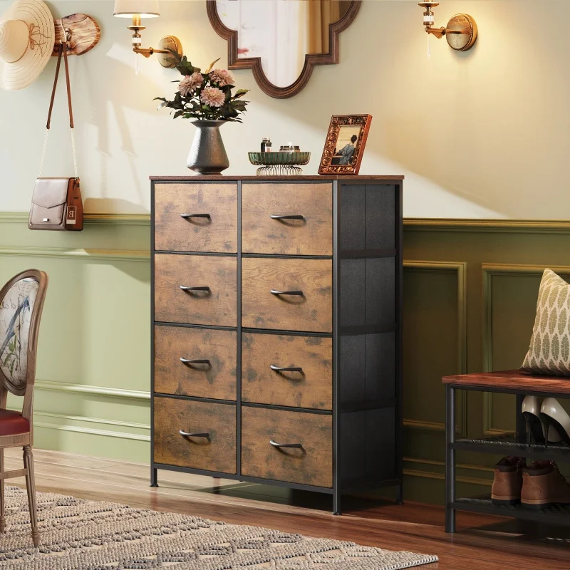 

GALAXHERO Tall 8 Drawer Fabric Dresser Storage Tower Chest of Drawers with Fabric Bins Closet Dorm Rustic Wood Grain Print
